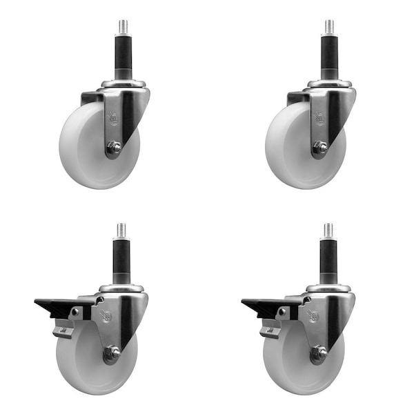4'' Nylon Wheel Swivel 1'' Expanding Stem Caster Set 2 Brakes, 4PK